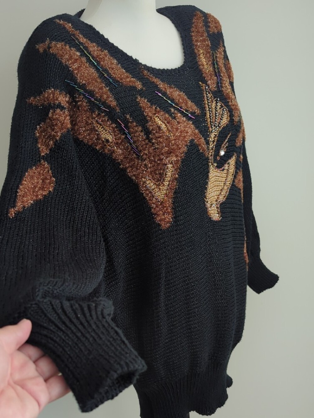 Vtg 1980s Avant Garde Wearable Art Textured Phoenix Flame Knit Sweater LARGE - Picture 6 of 12